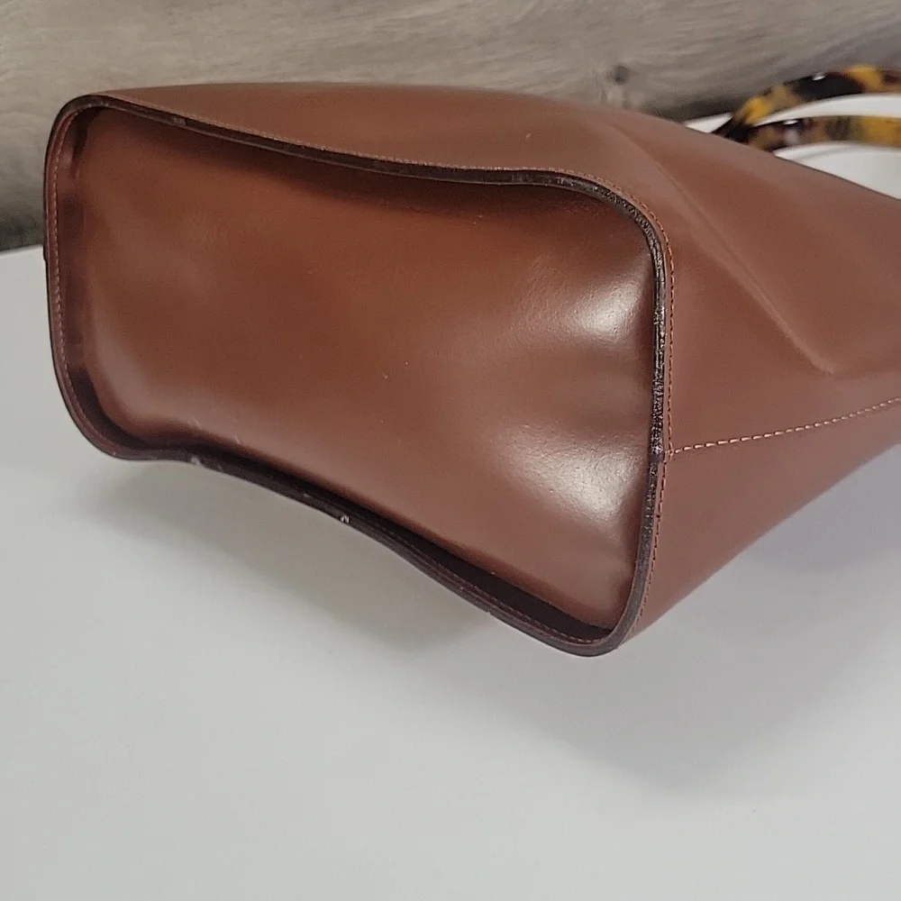 Lamarthe Brown Italian Leather Tote Bag with Tortoiseshell Handles